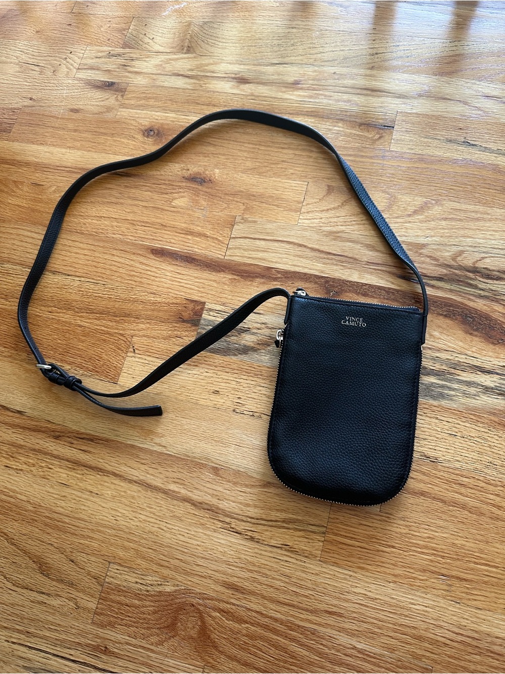 Vince Camuto Black Pebble Leather Crossbody Phone Pouch